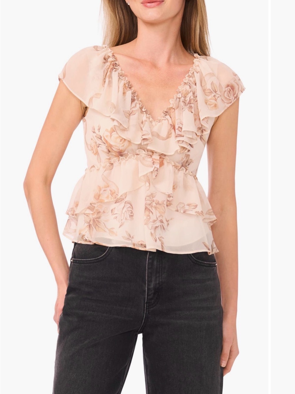 Parker  Floral Ruffle Detail Peplum Top Blush Pink size 2